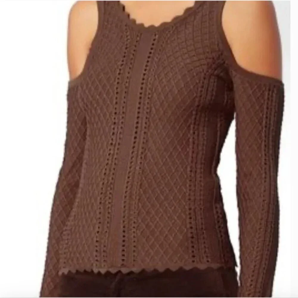** Ronny Kobo Brown Cold Shoulder Knit Sweater Small
